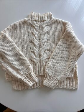 Prologue Cable-Knit Turtleneck Sweater in Cream